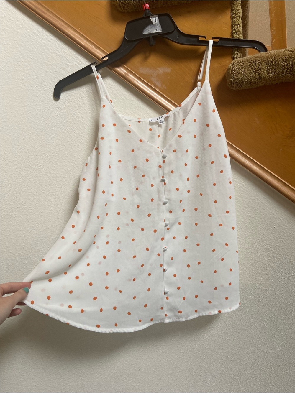 White Swing Blouse with Buttons + Orange Polka Dots never worn women's size S